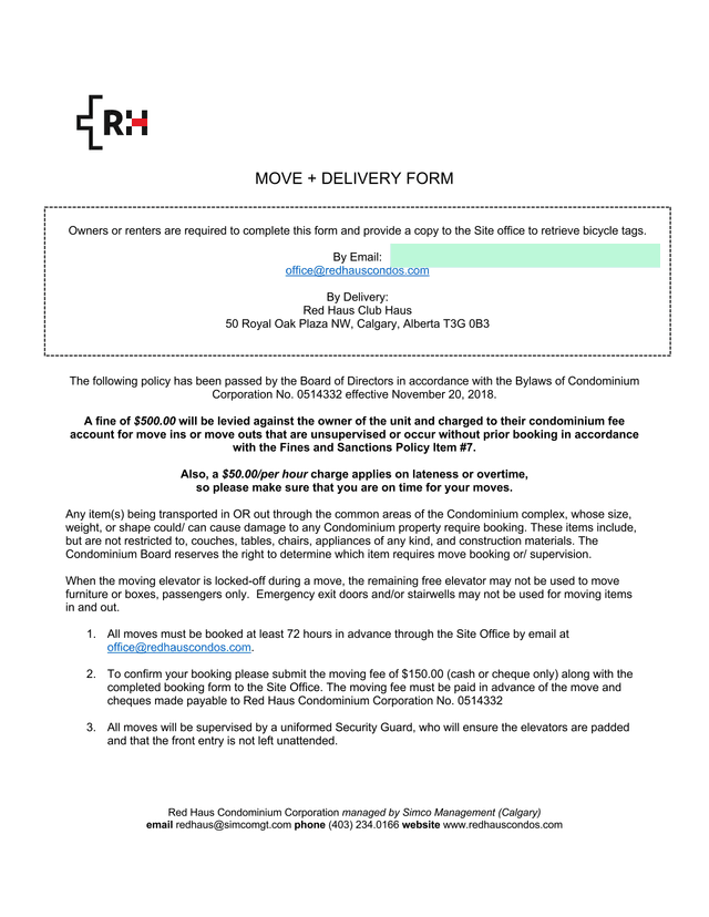 MOVE  DELIVERY FORM screenshot