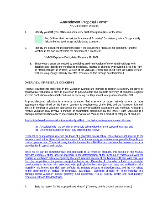 Amendment Proposal Form screenshot