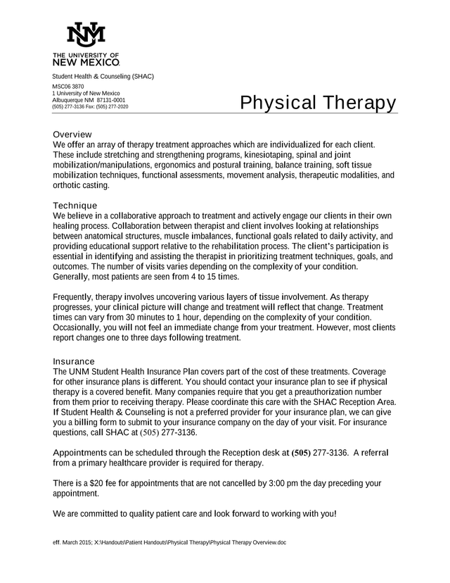 Physical Therapy Overview screenshot