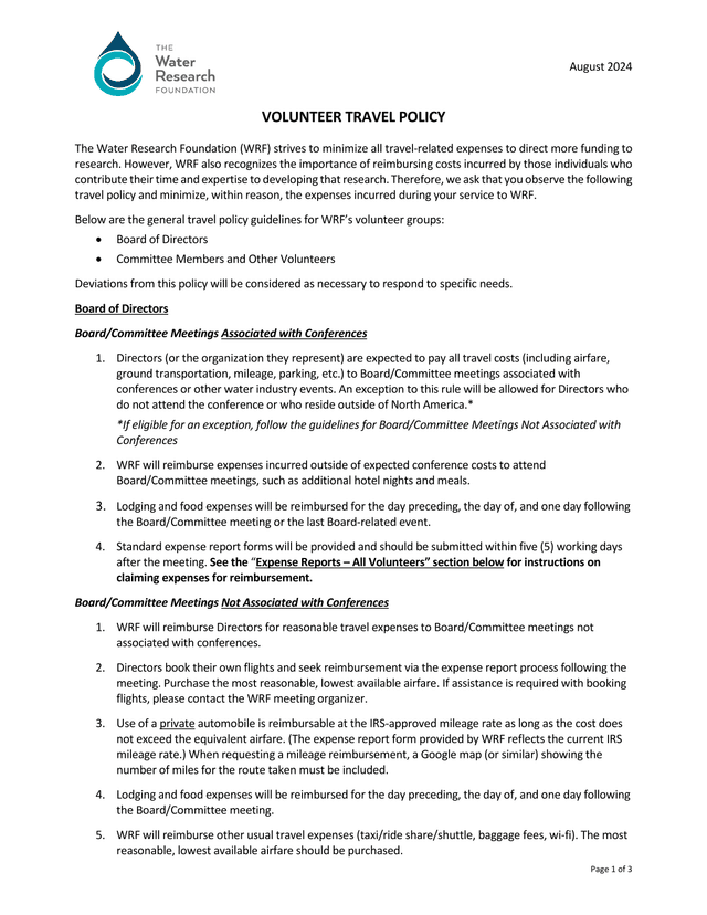 VOLUNTEER TRAVEL POLICY screenshot
