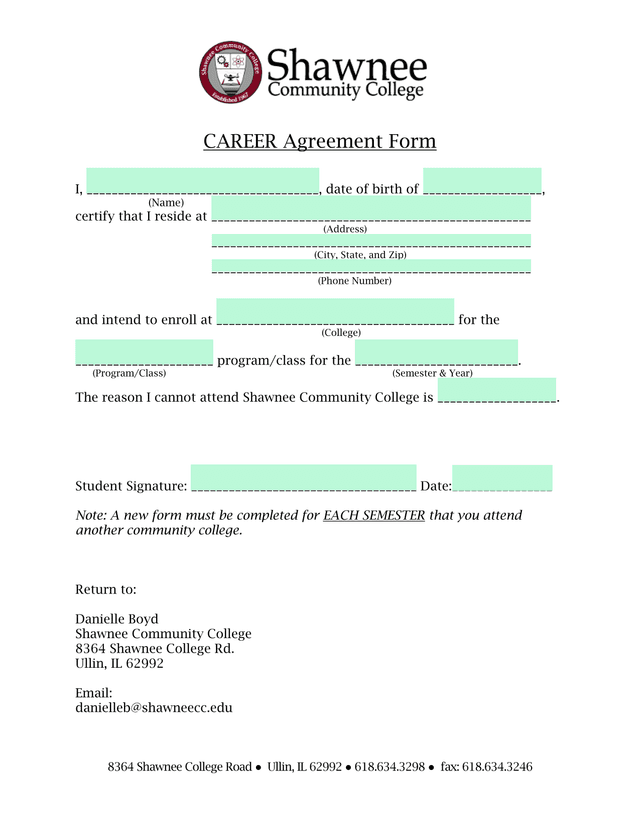 CAREER Agreement Form screenshot