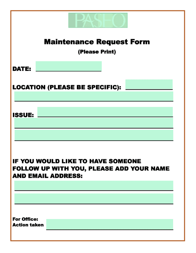 Maintenance Request Form screenshot