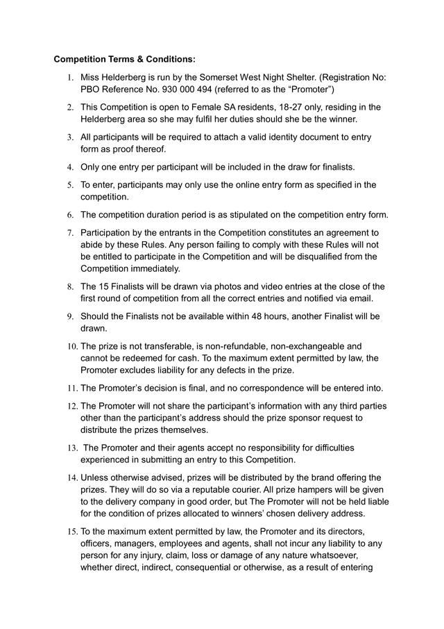 Miss Helderberg Competition Terms  Conditions screenshot