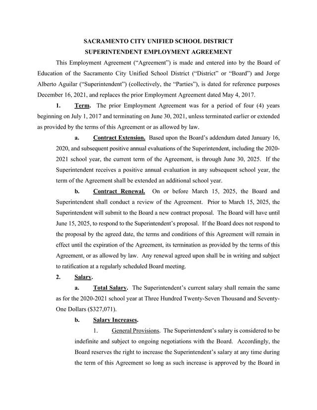 Superintendent Employment Agreement screenshot