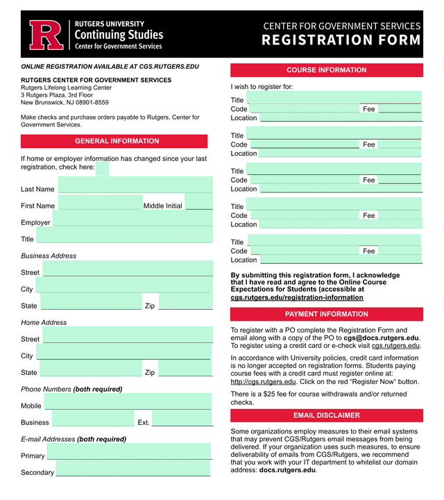 CENTER FOR GOVERNMENT SERVICES REGISTRATION FORM screenshot