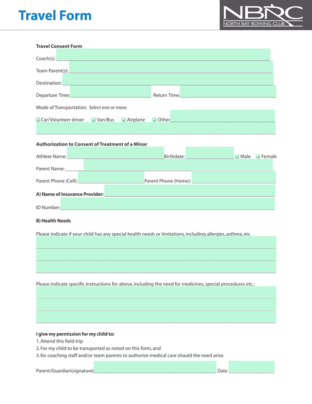 Travel Consent Form screenshot