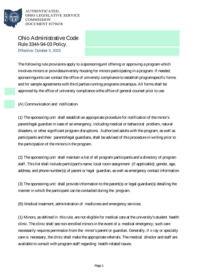 Ohio Administrative Code Rule 3344 94 03 Policy screenshot