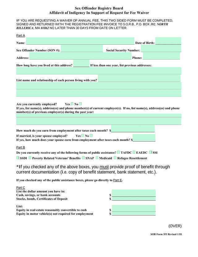 Affidavit Of Indigency In Support Of Request For Fee Waiver screenshot