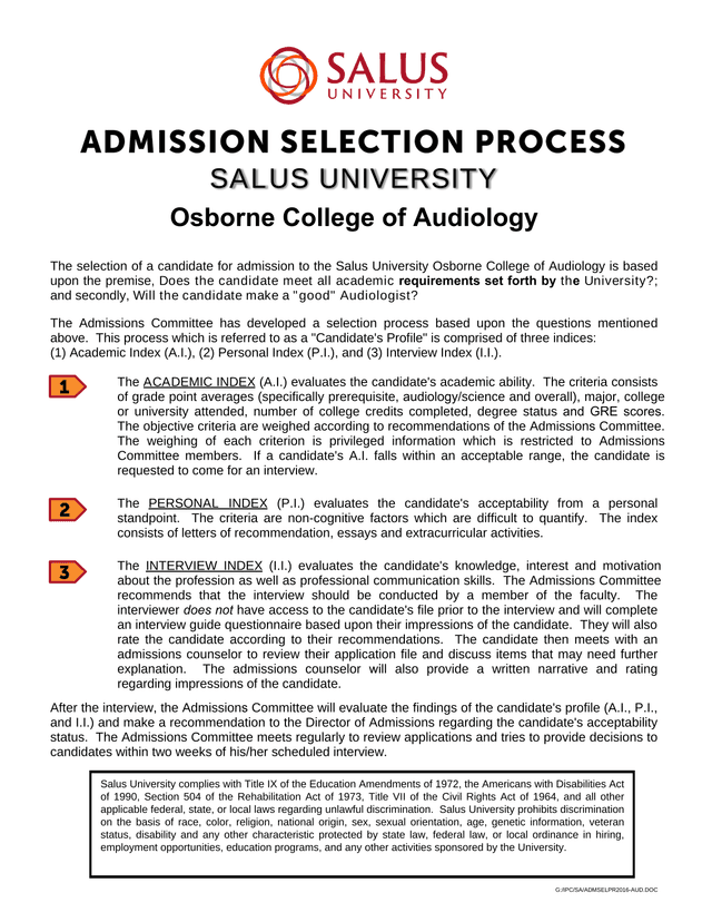 Admissions Selection Process For Osborne College Of Audiology screenshot