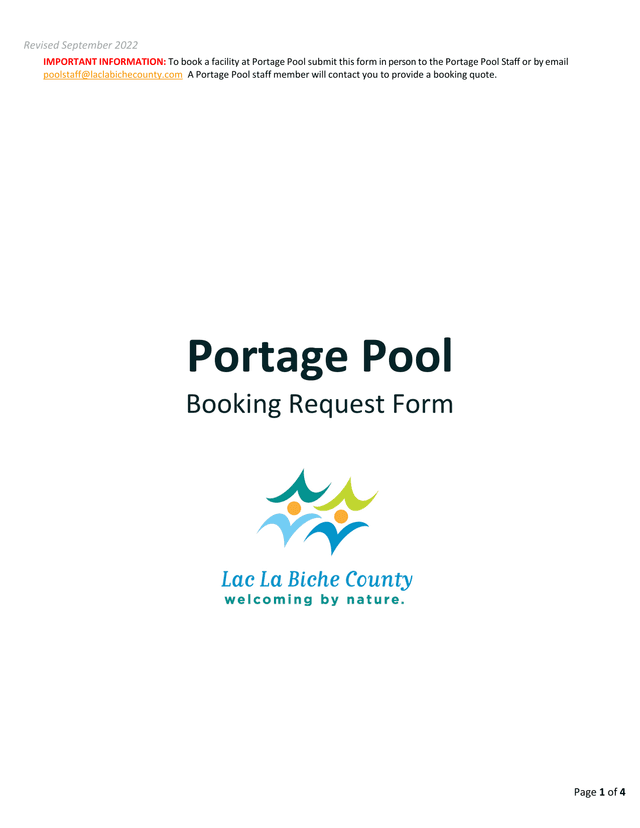 Portage Pool Booking Request Form screenshot