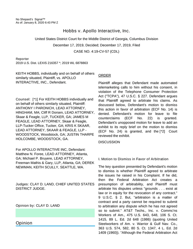 Hobbs V. Apollo Interactive, Inc. screenshot
