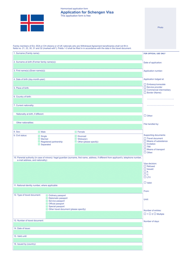 Harmonised Application Form   Application For Schengen Visa screenshot
