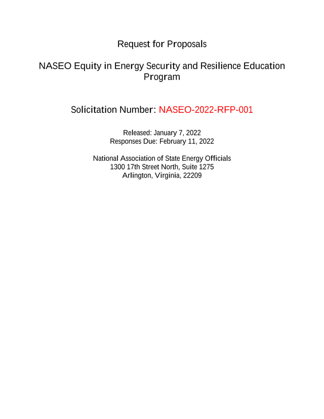 NASEO Equity In Energy Security And Resilience Education Program Request For Proposals screenshot