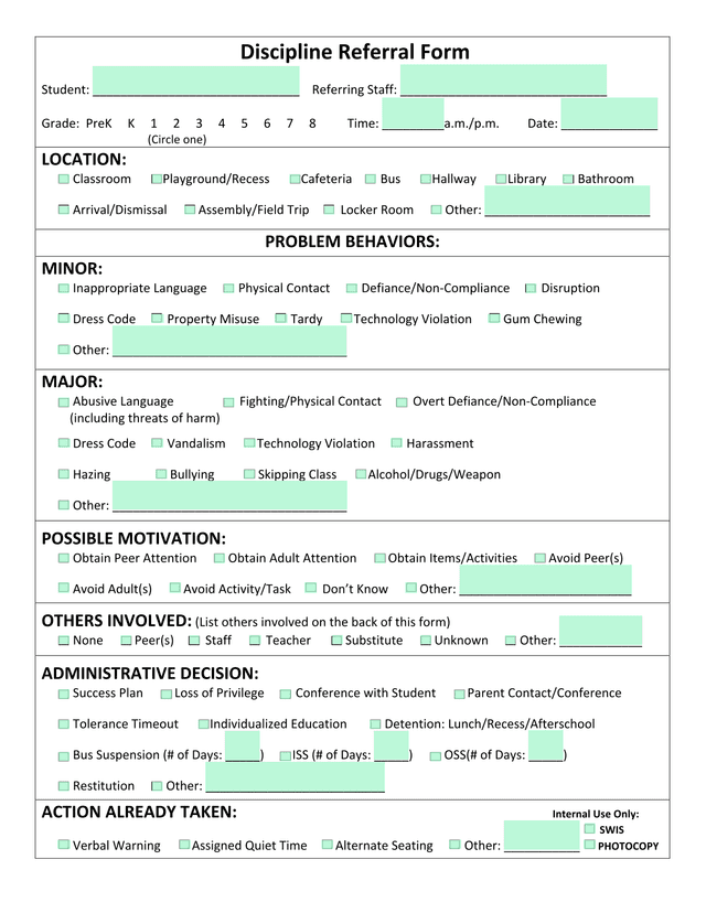 Discipline Referral Form screenshot