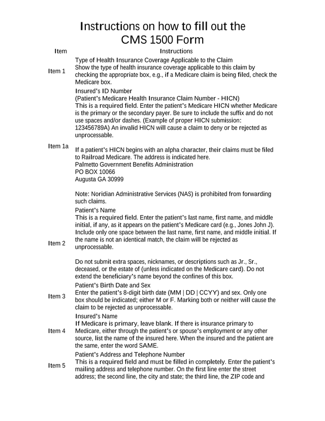CMS 1500 Form Instructions screenshot