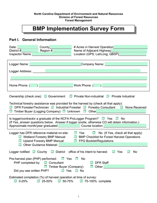 BMP Implementation Survey Form screenshot