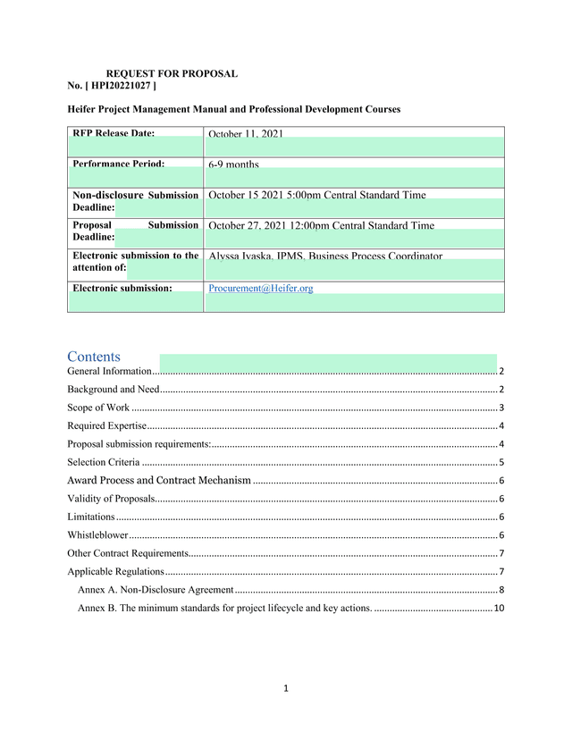 Request For Proposal No. HPI20221027 screenshot
