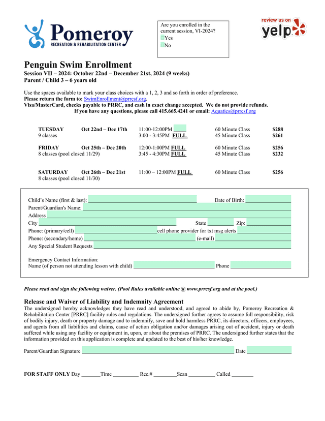 Penguin Swim Enrollment screenshot