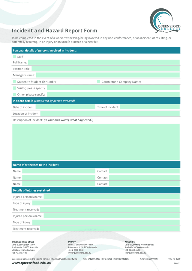 Incident And Hazard Report Form screenshot