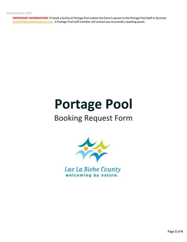 Portage Pool Booking Request Form screenshot