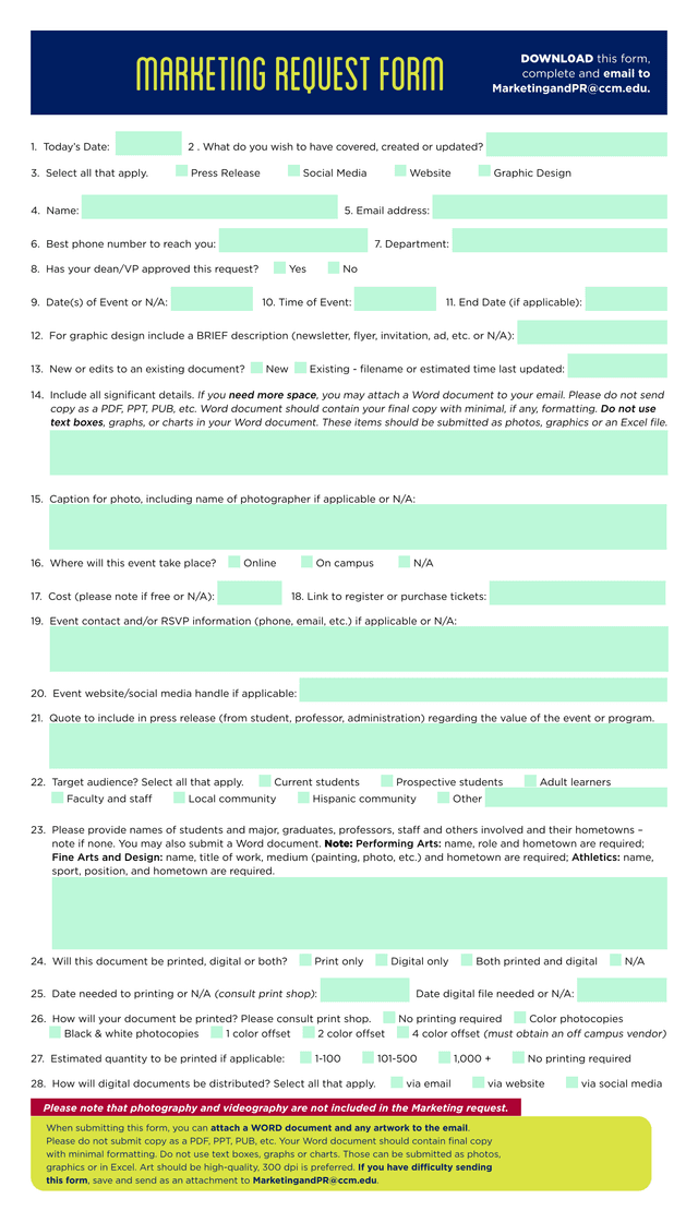 Marketing Request Form screenshot