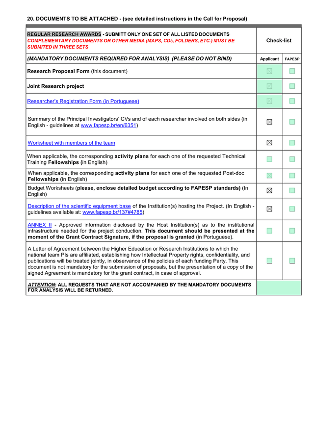Research Proposal Documents Checklist screenshot