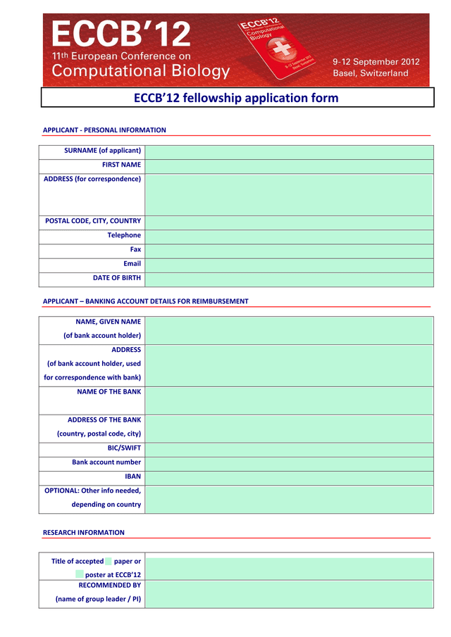 ECCB12 Fellowship Application Form screenshot