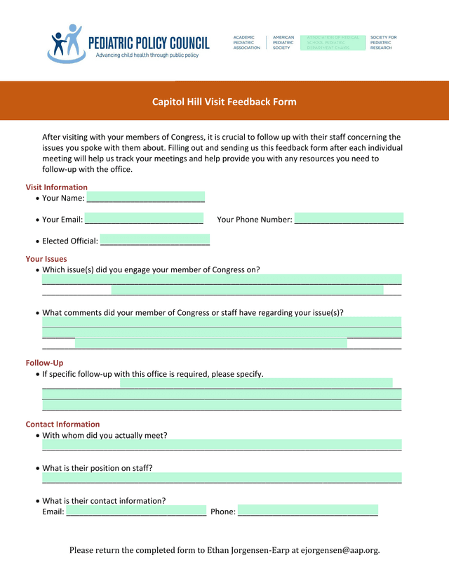 Capitol Hill Visit Feedback Form screenshot