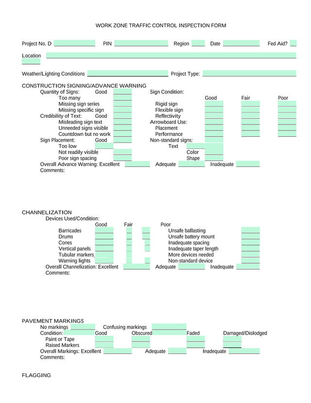 Work Zone Traffic Control Inspection Form screenshot
