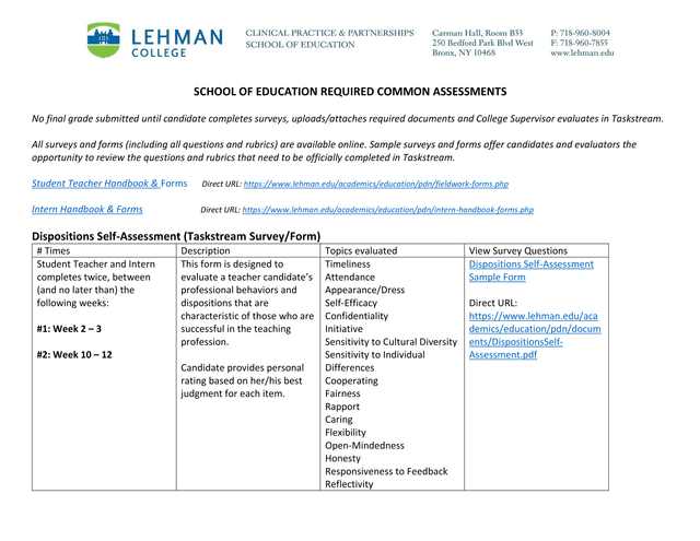 School Of Education Required Common Assessments screenshot