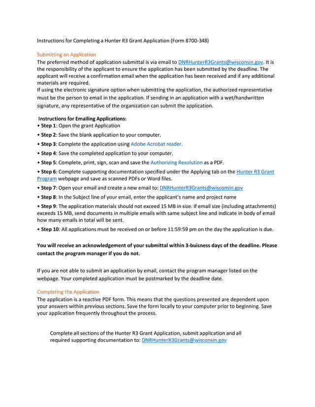 Hunter R3 Grant Application (Form 8700 348) screenshot