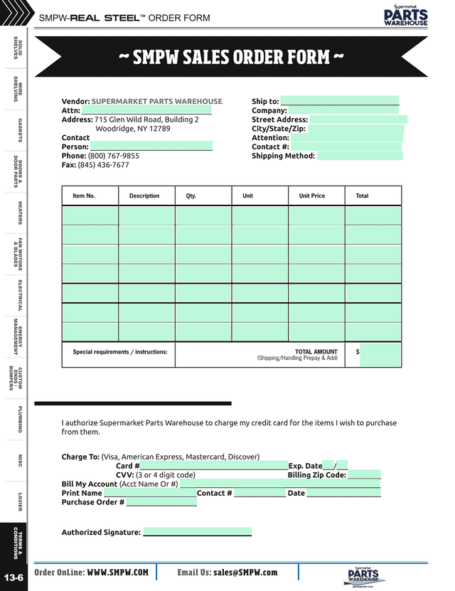 SMPW REAL STEEL ORDER FORM screenshot