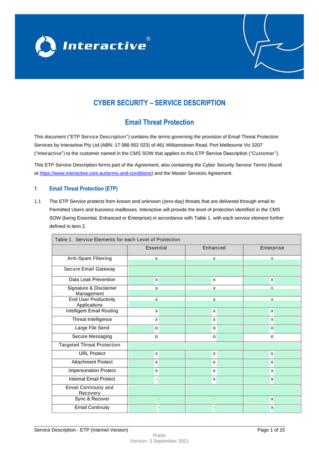 Cyber Security  Service Description Email Threat Protection screenshot