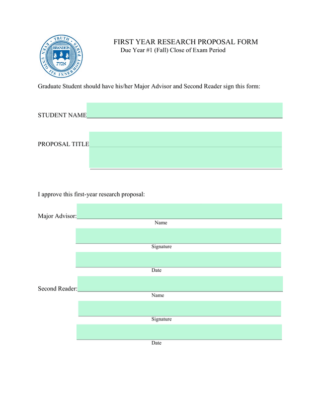 First Year Research Proposal Form screenshot