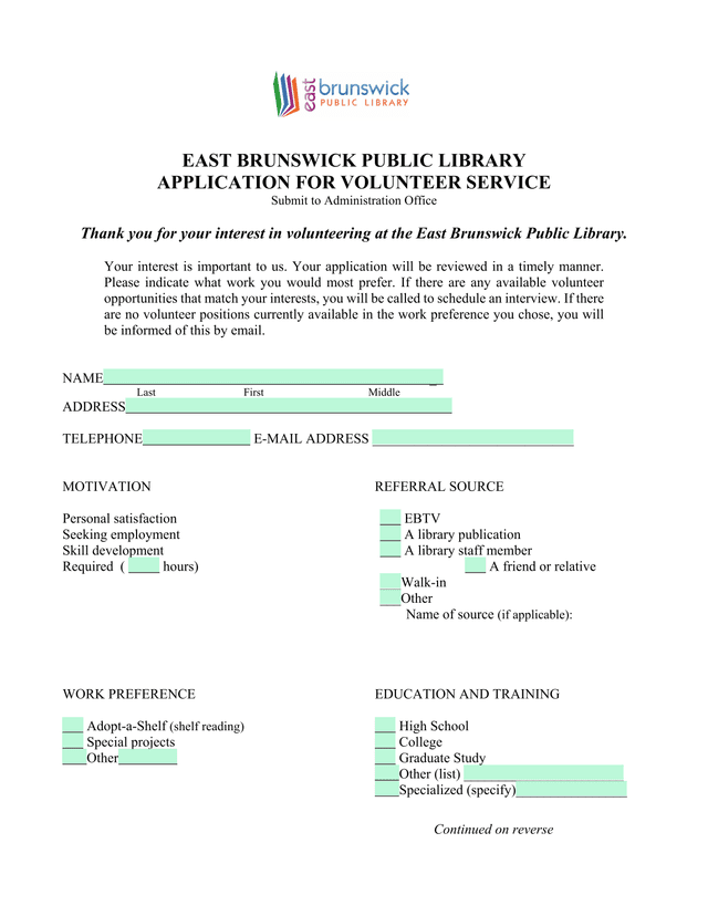 APPLICATION FOR VOLUNTEER SERVICE screenshot