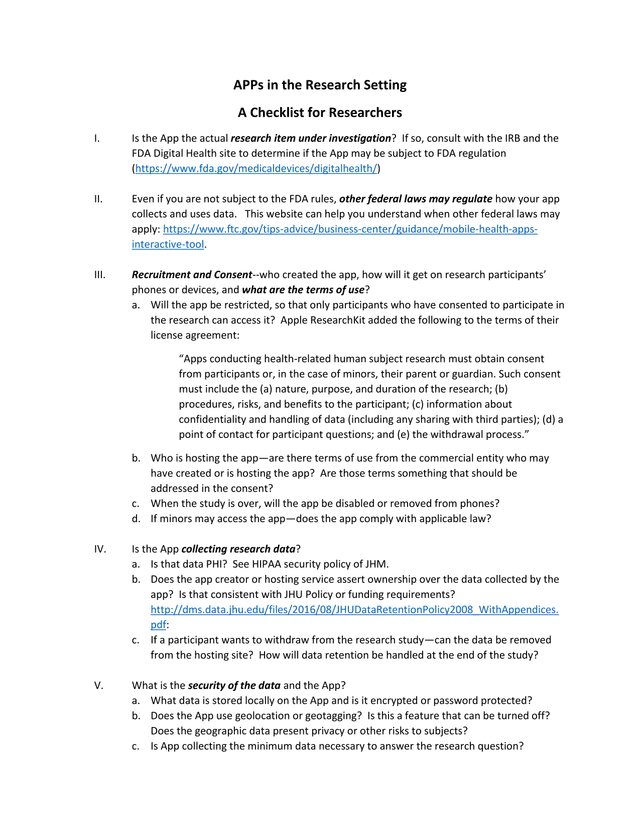 APPs In The Research Setting A Checklist For Researchers screenshot