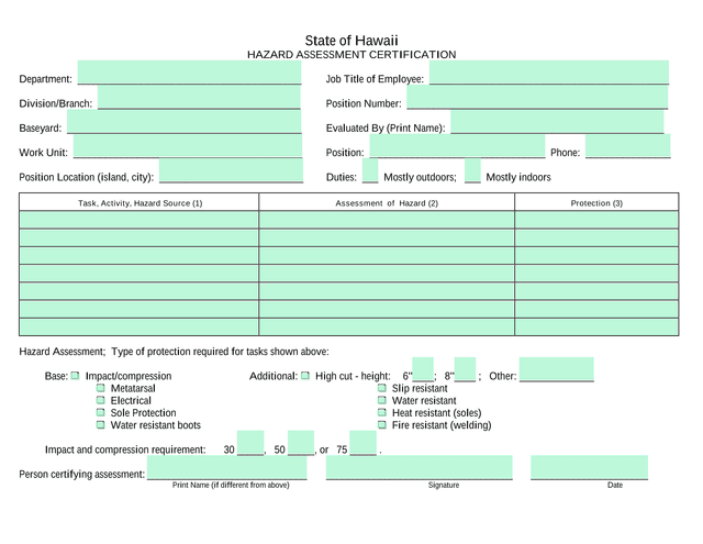Hazard Assessment Certification screenshot