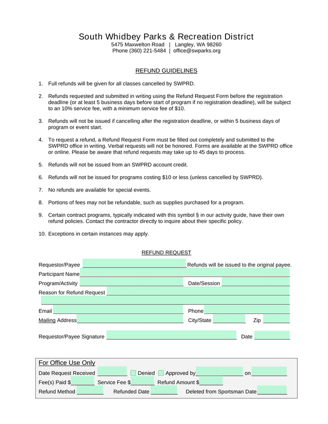 Refund Guidelines  Request Form screenshot