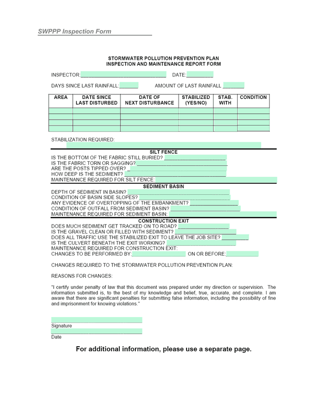 SWPPP Inspection Form screenshot