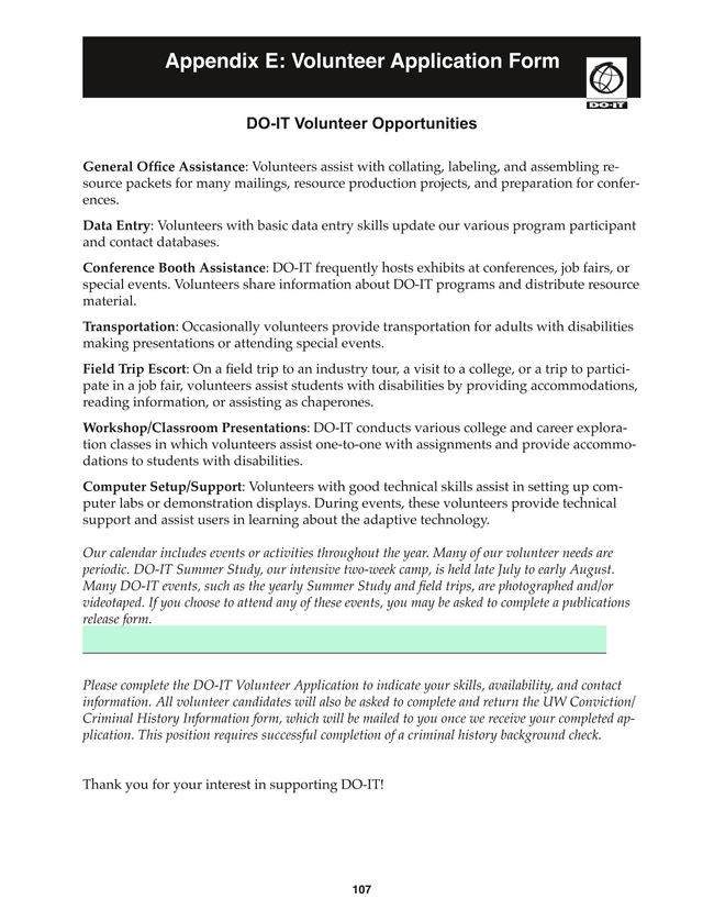 DO IT Volunteer Application screenshot