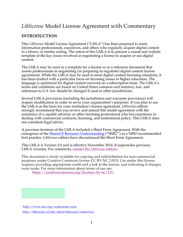 Liblicense Model License Agreement With Commentary screenshot