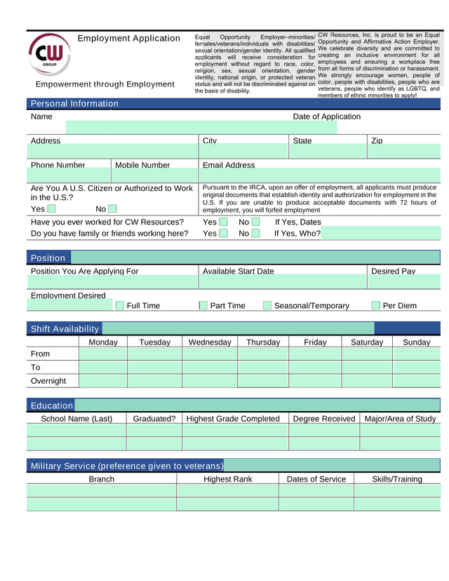 Employment Application screenshot