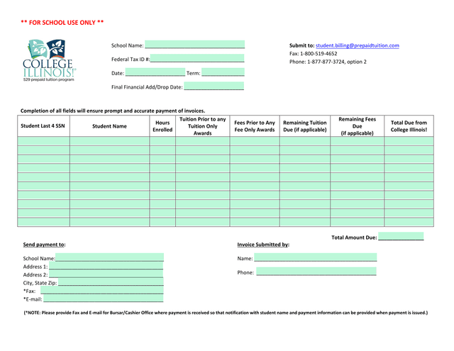 College Illinois Tuition Payment Invoice screenshot