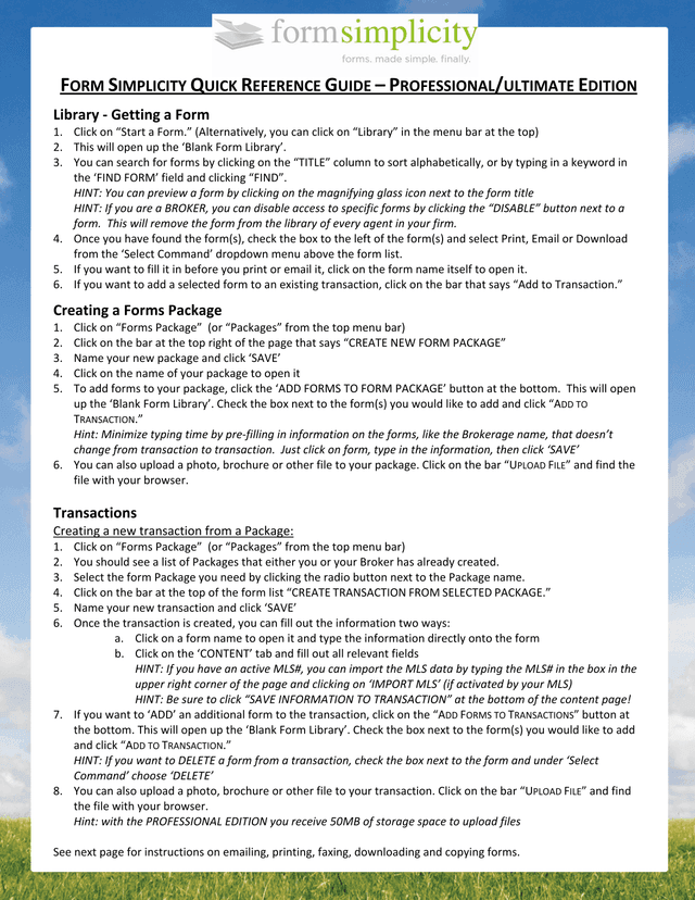 Form Simplicity Quick Reference Guide  ProfessionalUltimate Edition screenshot