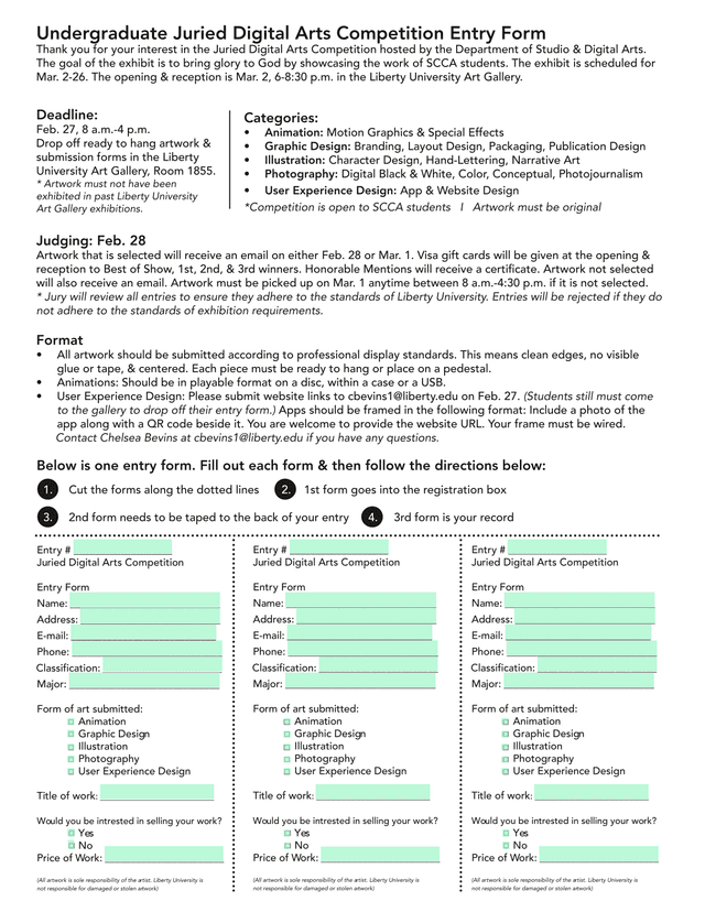 Undergraduate Juried Digital Arts Competition Entry Form screenshot