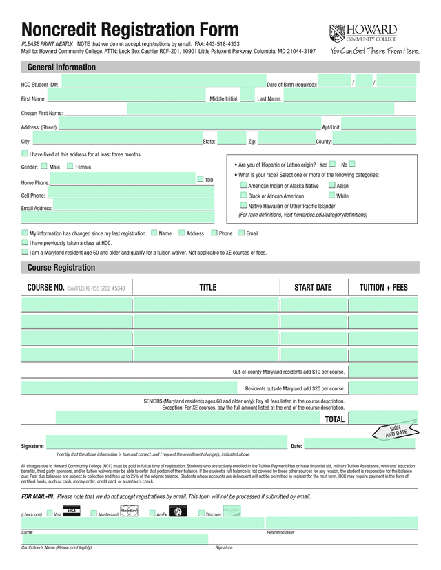 Noncredit Registration Form screenshot