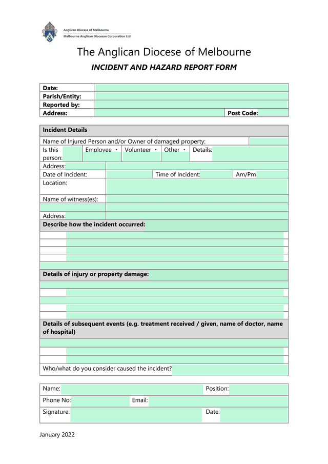 Incident And Hazard Report Form screenshot