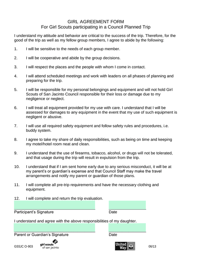 GIRL AGREEMENT FORM screenshot