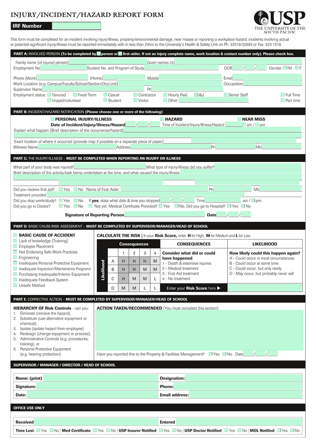 IncidentInjuryHazard Notification Form screenshot