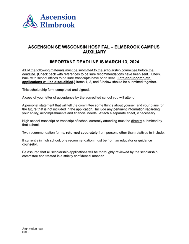 Scholarship Application Form screenshot